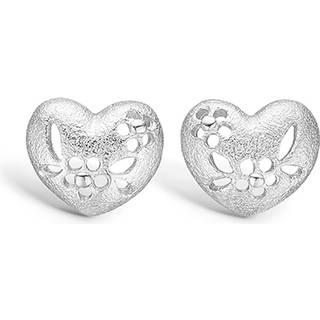 Blossom sølv hjerte ørestikker med blomster mat hamret rhod.