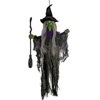 Klassische Halloween Hexe mit Besen Hängefigur 60cm