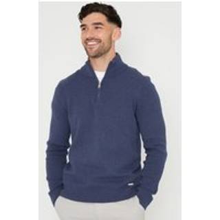 Threadbare Threadbare Dark Blue Cotton Blend Knitted Quarter Zip Jumper