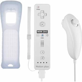 Wii Remote Plus + Nunchuk til Wii/Wii U. Inkl silikonecase. Hvid