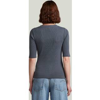 Washed A-Line Slim Rib T-Shirt - Dark blue - Women
