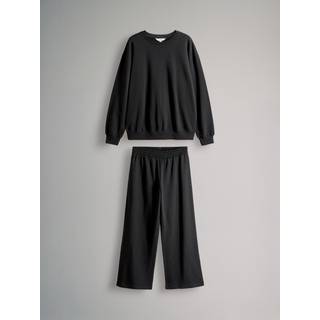 The Set The Set Black 2 Pack Crew Neck Sweatshirt and Wide Leg Joggers Set