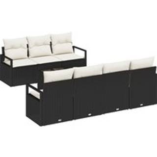 Sofa Sæt 8 pcs Sort og Cream polyrattan