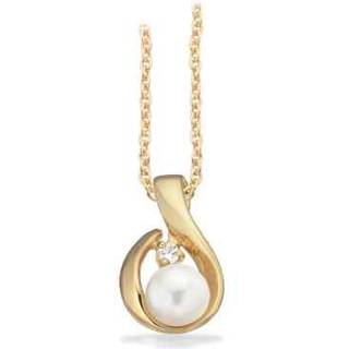 Scrouples vedhæng perle/cubic zirkonia i 8 kt guld med forgyldt kæde