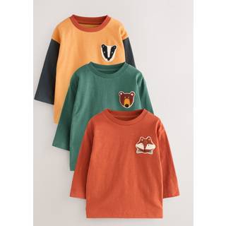 Next Ochre Yellow Woodland Long Sleeve Appliqué T-Shirts 3 Pack (3mths-7yrs)