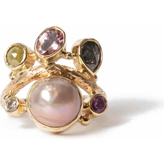 Athena guld ring med diamant, safir og perle - 56