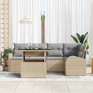 Havesofa Sæt med opbevaring 6 pcs Beige og lys grå polyrattan