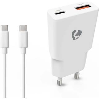 Nedis - Vægoplader | 20 W | GaN | PD3.0 | Hurtigopladningsfunktion | 1.5 / 2.0 / 2.22 A / 3.0 A | Antal output: 2 | USB-A / USB-C™ | USB-C™ (Løs) kabel | 1.50 m | Automatisk Valgt Spænding | Hvid - WCHA20WTUC