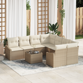 Sofa Sæt med pude med pude 9 pcs Beige og creme polyrattan
