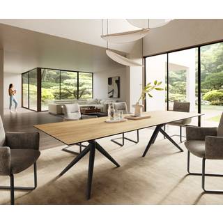Esstisch Edge 300x100 Keramik Laminam® Sabbia Eichefarbig Estelar rund Metall Schwarz - Laminam® Sabbia Eichefarbig