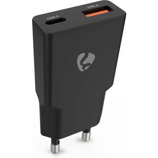 Nedis - Vægoplader | 20 W | GaN | PD3.0 | Hurtigopladningsfunktion | 1.5 / 2.0 / 2.22 A / 3.0 A | Antal output: 2 | USB-A / USB-C™ | Automatisk Valgt Spænding | Sort - WCHA20BK