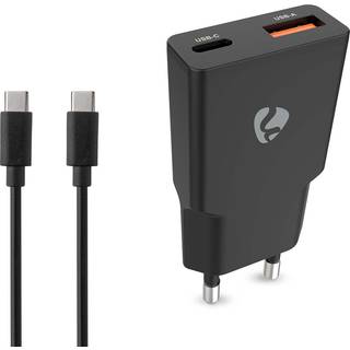 Nedis - Vægoplader | 20 W | GaN | PD3.0 | Hurtigopladningsfunktion | 1.5 / 2.0 / 2.22 A / 3.0 A | Antal output: 2 | USB-A / USB-C™ | USB Type C™ (Løs) kabel | 1.50 m | Automatisk Valgt Spænding | Sort - WCHA20BKUC