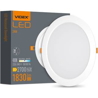 Led indbygningsspot 24W - rund, neutral hvid, 230V, 2700lm - Kulør : Neutral