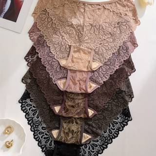 TEMU 5pcs Women's Sheer Lace Hipster Underwear - Semi- Low-rise Briefs With Hollow-out Panty, Mid- Fit (5pcs Bulk) - Lingerie Essentials For Daily Wear Or Special Occasions - Hand Washable Solid