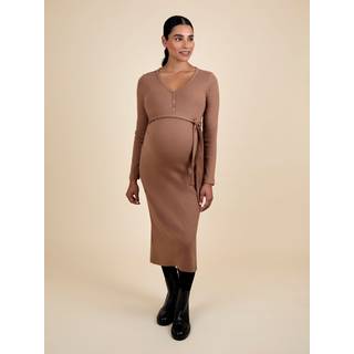 Jojo Maman Bébé JoJo Maman Bébé Toffee Ribbed Maternity Popper Front Dress - small