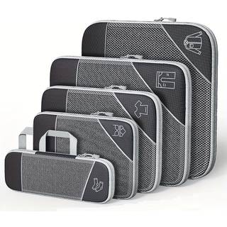 TEMU 5pcs Large Capacity Compression Packing Cubes Set With Shoe Bag - Durable Polyester, Travel Organizer Bags For Men And Women, Packing Cubes For Suitcases