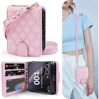 OCASE Kompatibel med Samsung Galaxy Z Flip7 Crossbody Pung-etui med kortholder PU-lder hndtaske Telefonpung med RFID-blokerende hndledsrem Lan