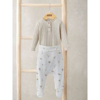 Mamas & Papas Cream 100% Cotton Rib Bodysuit and Safari Print Leggings Set