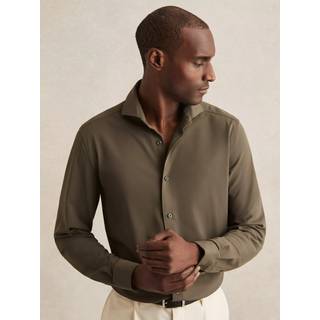 Reiss Reiss Olive Green Charge Stretch Jersey Cutaway-Collar Shirt - medium