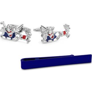 Sølvfarvet Slipsenål og Manchetknapper Juletema Sæt