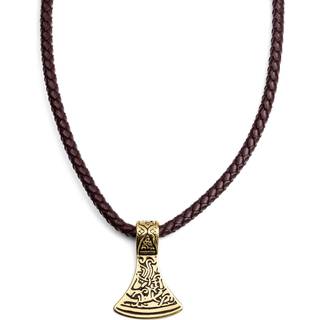 Brun Læderhalskæde med Guldfarvet Nordisk Økse