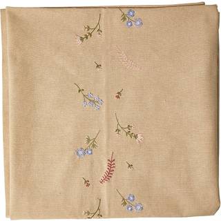 Bomuld Dug - Natur m. Broderede Blomster 140 x 270 cm.