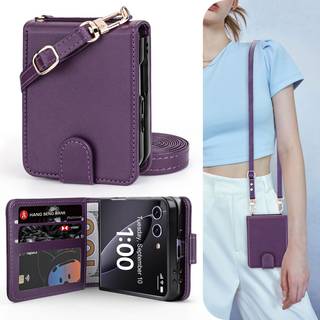 OCASE Kompatibel med Samsung Galaxy Z Flip7 Crossbody pung-etui med kortholder PU-lder-hndtaske Telefonpung med RFID-blokerende hndledsrem Lan