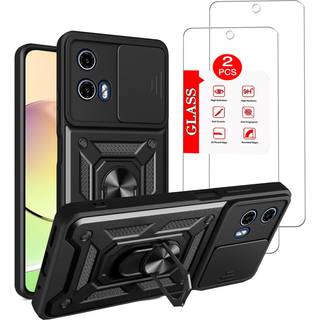 til Motorola Moto E14 Taske/til Moto G24 / G04 / G04S Taske med [2 Pack] Skrmbeskytter af hrdet glas Kraftig beskyttende rustning Lens beskytte