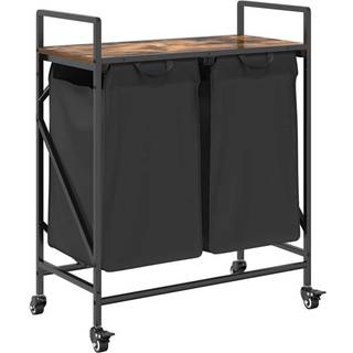 Vasketøjskurv 2 Rum Med Hjul Etræsfarve - Røget eg / 2 bags