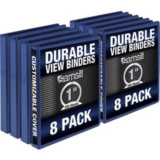 Samsill holdbar 1 tommer bindemiddel lavet i USA Round Ring tilpasselig klar visning Binder Blue 8 Pack (MP88432)