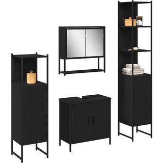 Badeværelsesmøbel Sæt Med Dør 4 Dele Sort 33 X 33 X 185.5 Cm