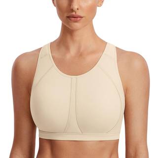 SYROKAN Fuld dkning Plus Size Sports BH'er til kvinder High Support Racerback Polstrede BH'er til kvinder Ingen bjleolie Beige 38C