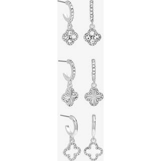 Mood Mood Silver Crystal & Pave Clover Huggie Earrings Pack of 3