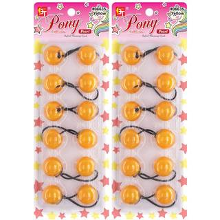 Beauty Town 12 STK Bubble Bead Hrbnd - 25 mm hestehaleholdere til piger og brn - Farverige hrelastikker til fletninger og styles (gul)