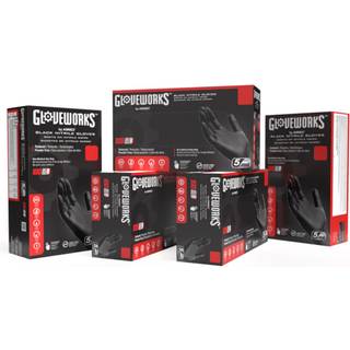 GLOVEWORKS Sorte engangs nitril industrihandsker 5 mil latex og pulverfri fdevaresikker tekstureret medium 5 sker med 100 stk.