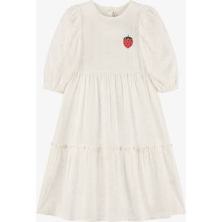 Mini Rodini GOTS Strawberry Kjole Med Pufærmer White  White 140/146 cm  Hvid  92/98 cm  kvinde