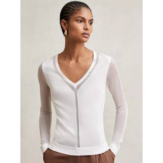 Reiss Reiss White Soraya Sheer-Detail V-Neck Top