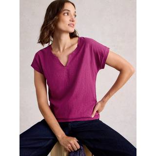 White Stuff White Stuff Purple 100% Cotton Nelly Notch Neck T-Shirt