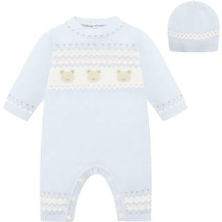 Emile Et Rose Emile Et Rose Emile Et Rose Blue Knitted All-In-One with Bear and Fairisle Design and Hat