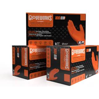 GLOVEWORKS HD orange nitril industrielle engangshandsker 8 mil latexfri hvet diamanttekstur X-Large 3 sker med 100 stk.