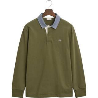 Gant GANT Green 100% Cotton Chambray Heavy Rugger Polo Shirt - xlarge