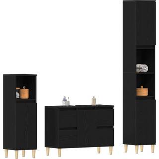 Badeværelsesmøbel sæt med dør 3 pcs Sort eg Samlet træ og metal