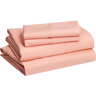 Amazon Basics Lightweight Super Soft Easy Care Microfiber 4-Piece Bed Sheet Set med 14-tommer dybe lommer Queen Peachy Coral Solid