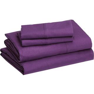 Amazon Basics Lightweight Super Soft Easy Care Microfiber 4-Piece Bed Sheet Set med 14-tommer Deep Pockets Queen Plum Solid