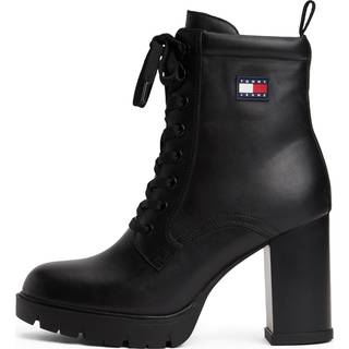 Leather Lace-Up Block High Heels