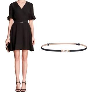 Kvinders bælte tynd blød ægte læderbælter slank kjole mode talje bælte guld solid perle formet spænde linning sort