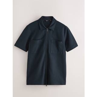 Next Navy Blue Textured Zip Through Polo Shirt
