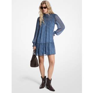 MK Metallic Paisley Print Georgette Dress - Blue - Michael Kors - S