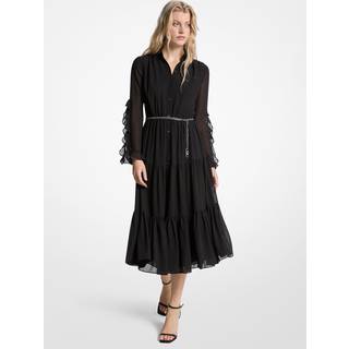 MK Ruffled Georgette Midi Dress - Black - Michael Kors - XL