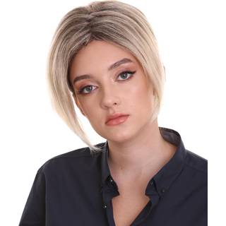 HPO vuxna kvinnors klassiska minivan karen mamma kort peruk pixie med chunky höjdpunkter bäst för halloween flam-retardant syntetisk fiber